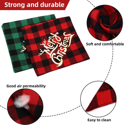 Dog Christmas Bandana for Dogs(2 Pack),Classic Buffalo Plaid with Golden Merry Christmas Pattern Dog Bandanas for Small Medium Large Dogs Accessories Triangle Dog Christmas Scarf