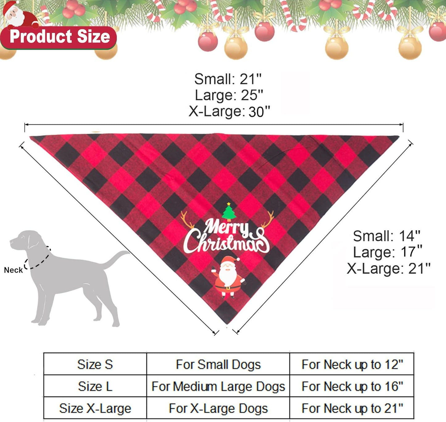 2 Pack Dog Bandana Christmas Classic Plaid Pet Scarf Triangle Bibs Kerchief Merry Christmas Red Santa Snowman Bandana for Medium Large Dogs Pets (Large)